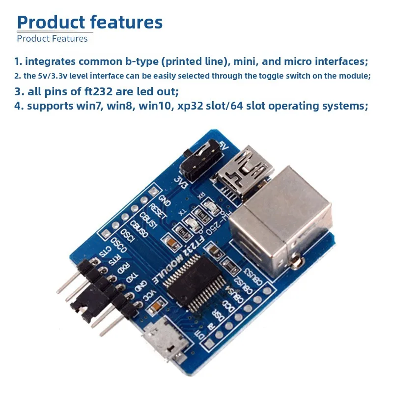 3-in-1 FT232RL USB to UART Serial Module B / Mini / Micro USB Port 5V 3.3V Switchable