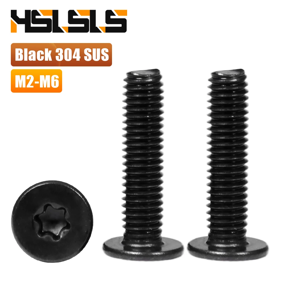 5-50pcs Black 304 Stainless Steel Ultra Thin Flat Head Torx Drive Machine Screw M2 M2.5 M3 M4 M5 M6 Six Lobe Star Screw