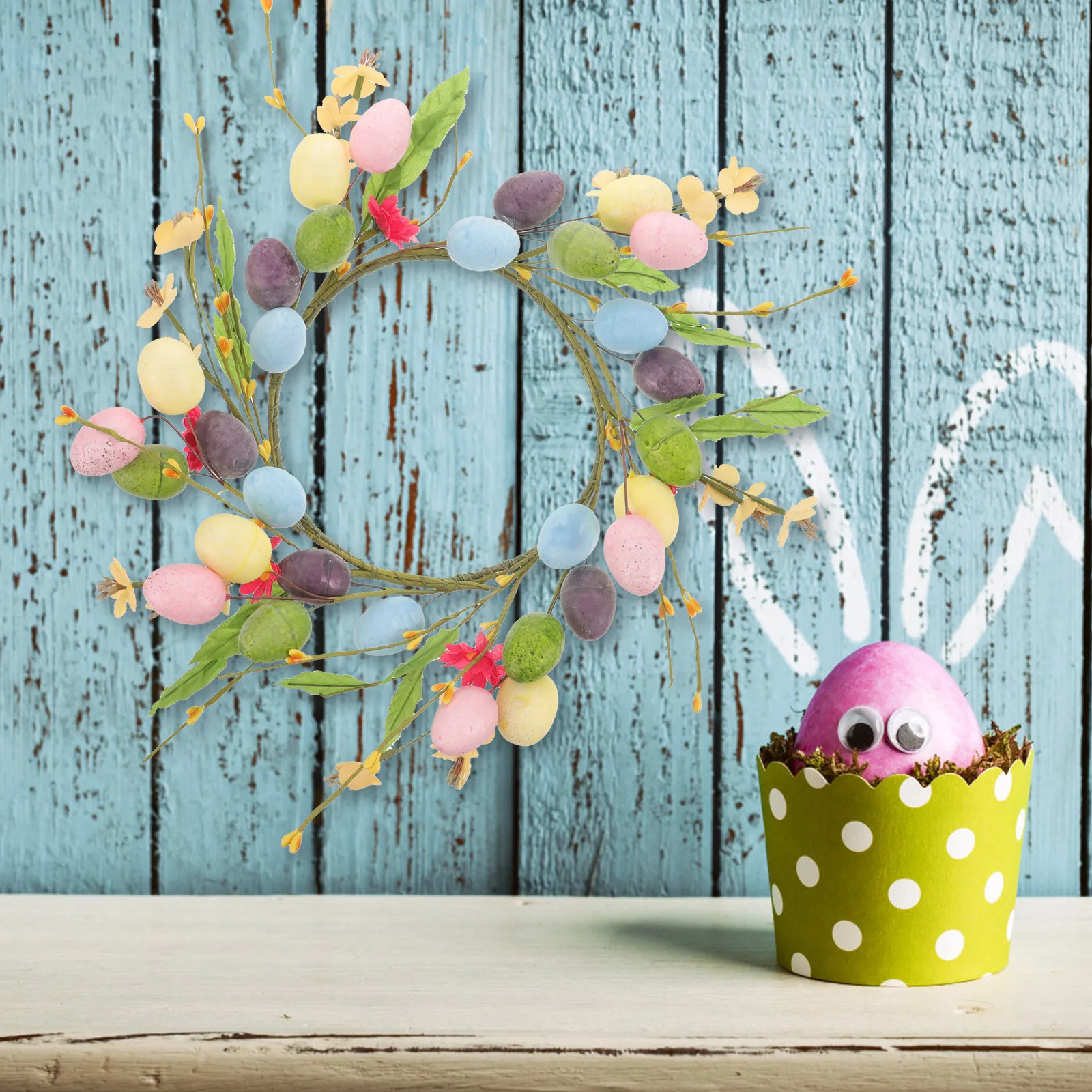 

Easter Egg Wreath Decorative Simulated Foams Eggs Artificial Hanging Easter Garland Ornament Door Wreath Decor