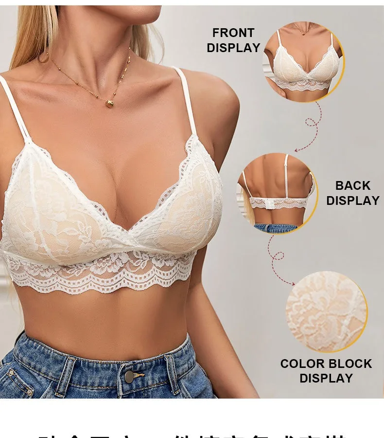 Floral Lace Bra And Panty Set Seamless Women Underwear Padded Bralette Female Intimates Transparent Bra Briefs Sexy Lingerie