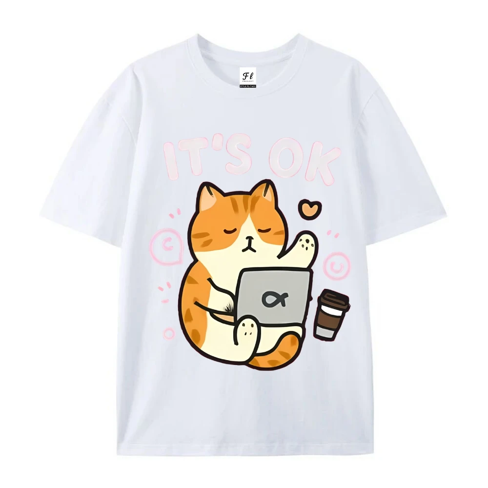 빈티지 아메리칸 그래픽 티셔츠 여름 여성 반팔 한국 스타일 귀여운 고양이 패턴 티 코튼 Y2K 루즈 반팔