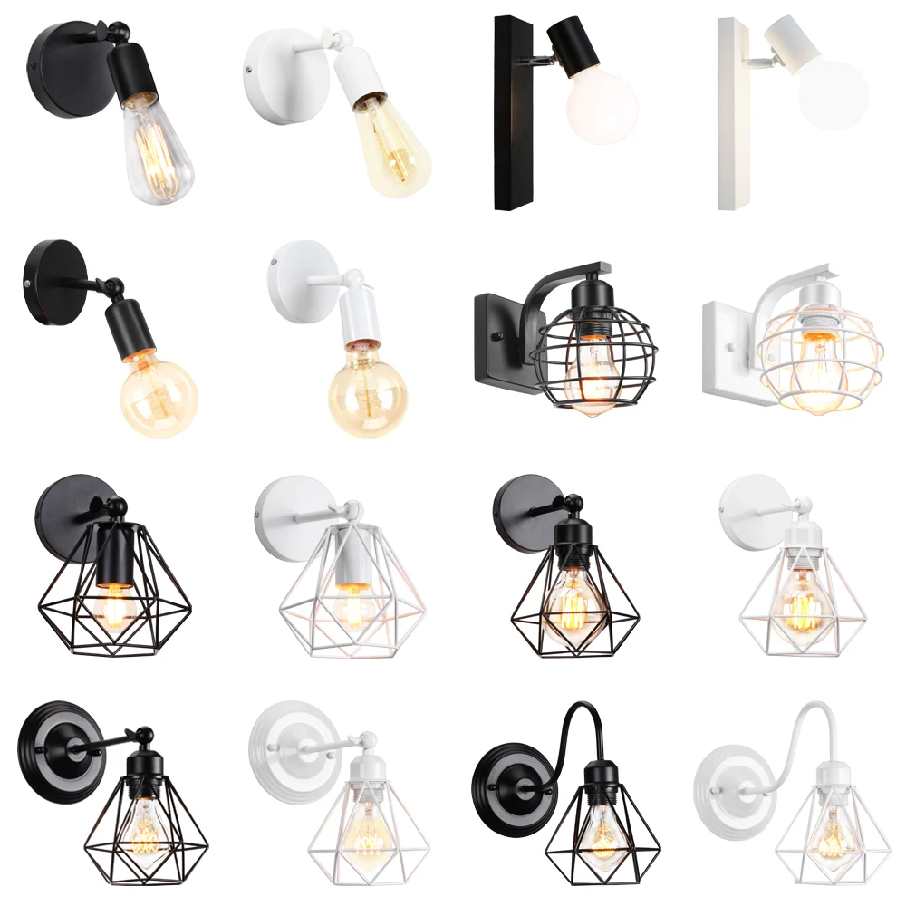 

Vintage LED Wall Light Retro Loft Industrial Wall Lamp E27 Iron Cage Lampshade Sconce Modern Indoor Bedside Lighting Wandlamp