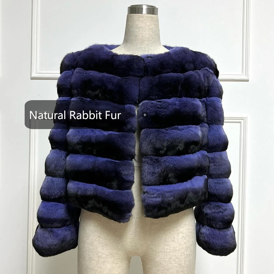 Women Rabbit Fur Jackets Short Rex Rabbit Fur Coat Round Collar Winter Jackets Luxury New Arrivals