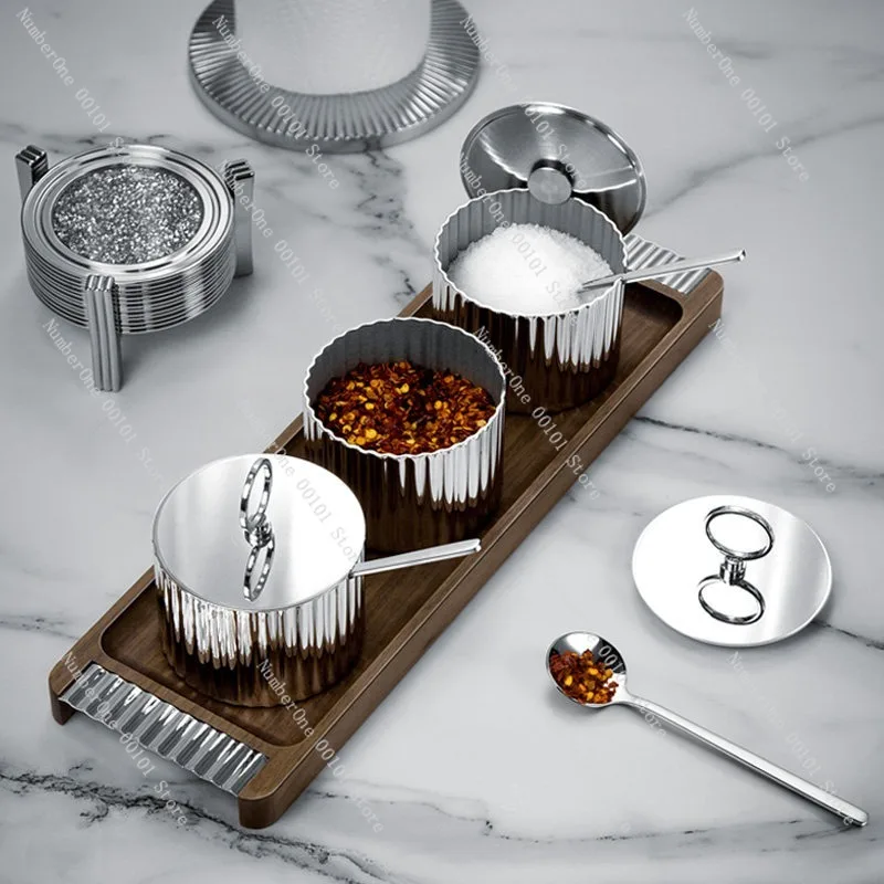 Elegant Nordic Light Luxury Spice Box Stainless Steel Kitchen Storage Container Seasoning Jar Condiment Bottle Salt Sugar MSG