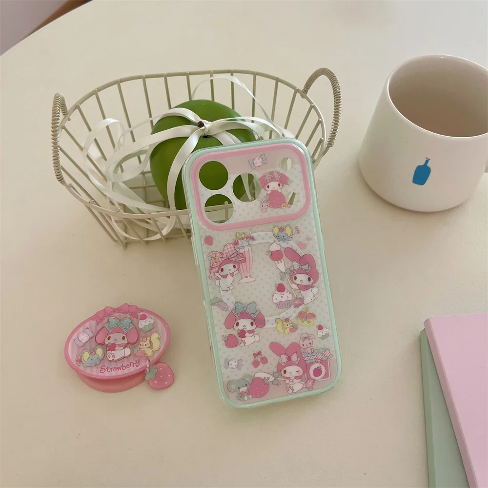 Urocze etui magnetyczne na telefon z króliczkiem z kreskówki do iPhone 17 Pro 15 14 13 16 Pro Max z uchwytem i podstawką, kompatybilne z MagSafe, Funda — zdjęcie produktu 6