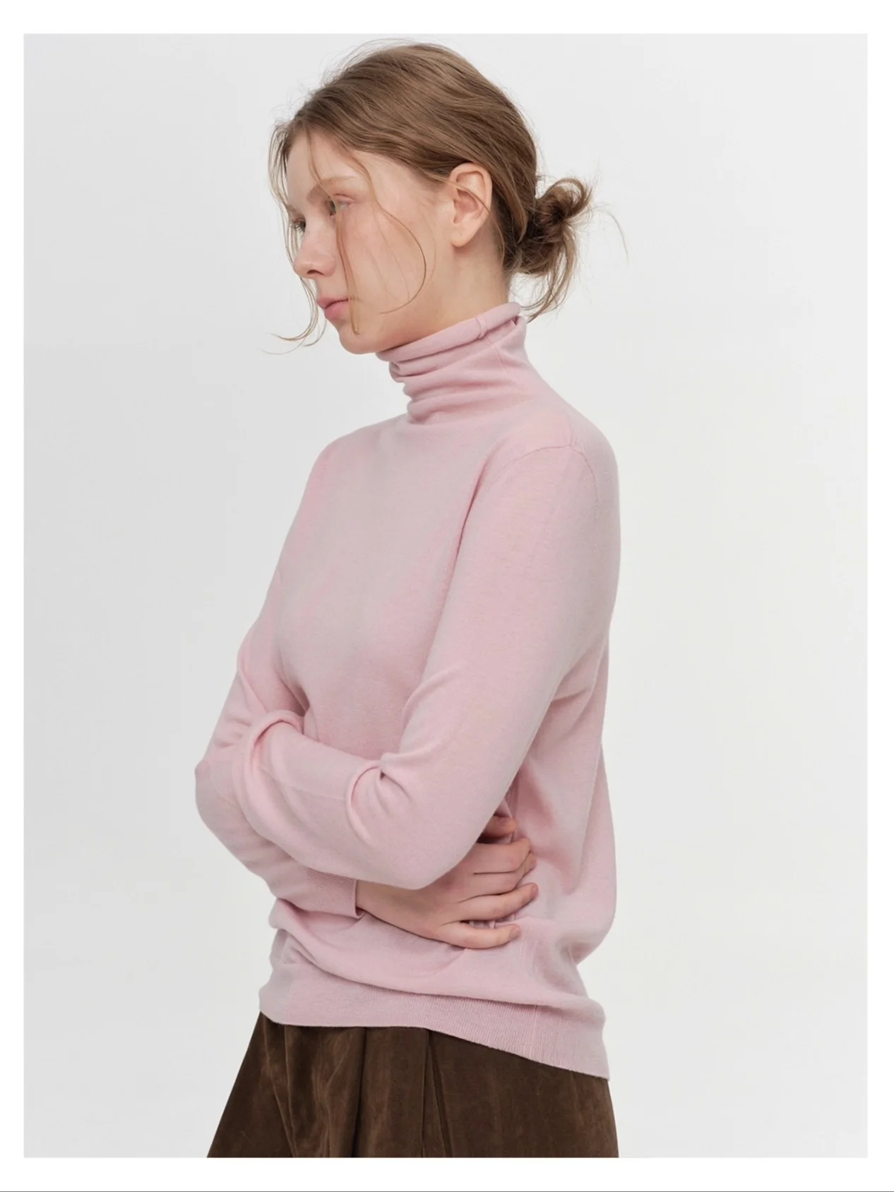 

Женский облегающий топ Juadvent Ultrine из шерстяной вязки с высоким воротником, пастельно-розовый, светло-фиолетовый, с длинными рукавами