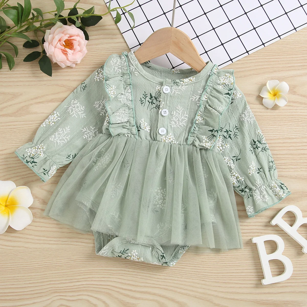 Summer Refreshing Baby Girl Cotton Printing Long Sleeve Mesh Pajamas Comfortable and Easy To Take Care Of