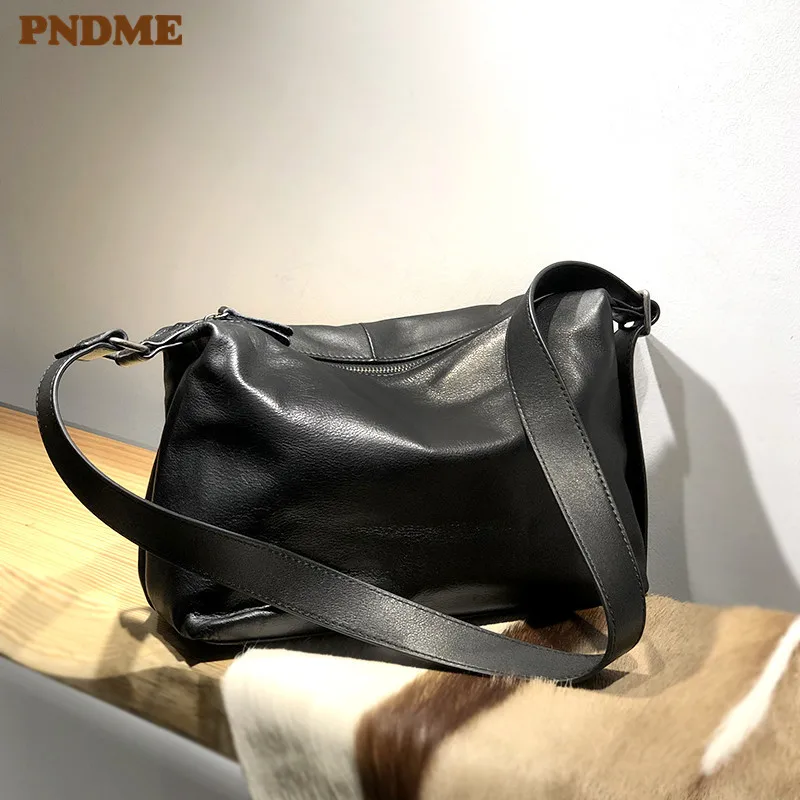 Casual luxury genuine leather women's black shoulder bag outdoor travel high quality soft real cowhide crossbody bag for female