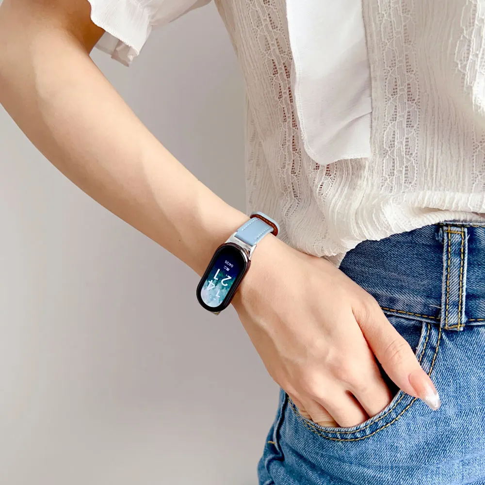 Dla Mi Band 8 skórzany pasek dla Xiaomi Mi Band8 bransoletka opaska na nadgarstek dla Xiaomi Mi Band 8 inteligentne akcesoria bransoletka pasek