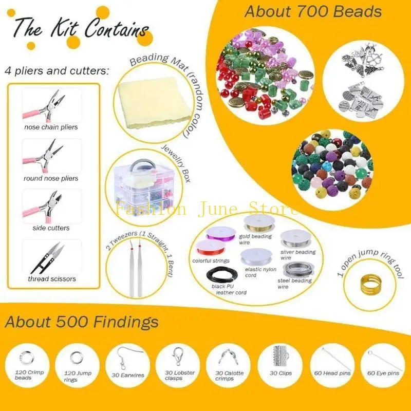 N5KA Jewelry Making Supplies with Beads Charms Hesters Heleds Gliers Pheading Ware #5