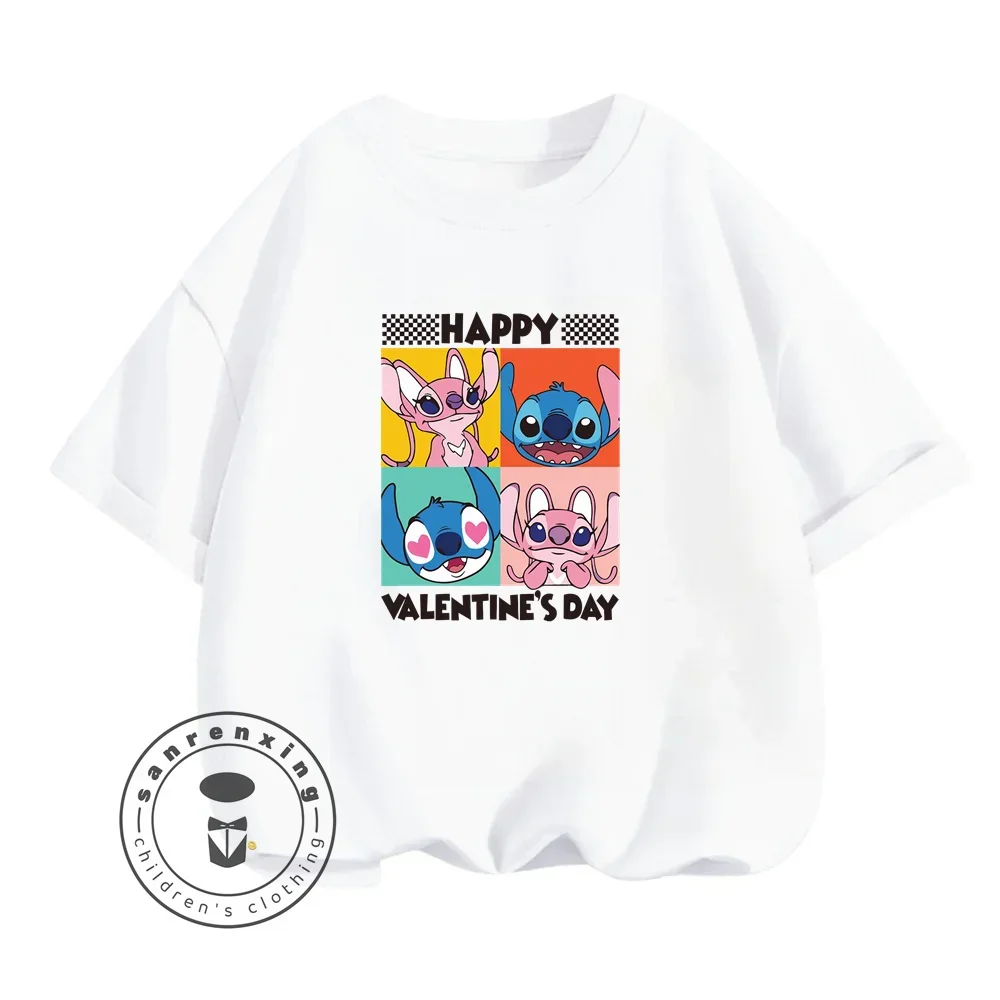 

The Animated Cartoon Character Stitch Print Design O-neck Cool and Lightweight Short-sleeved Shirt Suitable for Summer Children