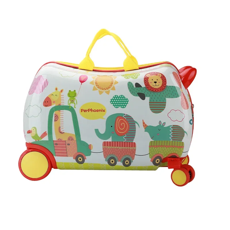 Multifunctional Cartoon Luggage Can Sit and Ride Kids Suitcase Girl and Boy Ice Cream Animal Patterns Cute Travel Bag Gift Baby