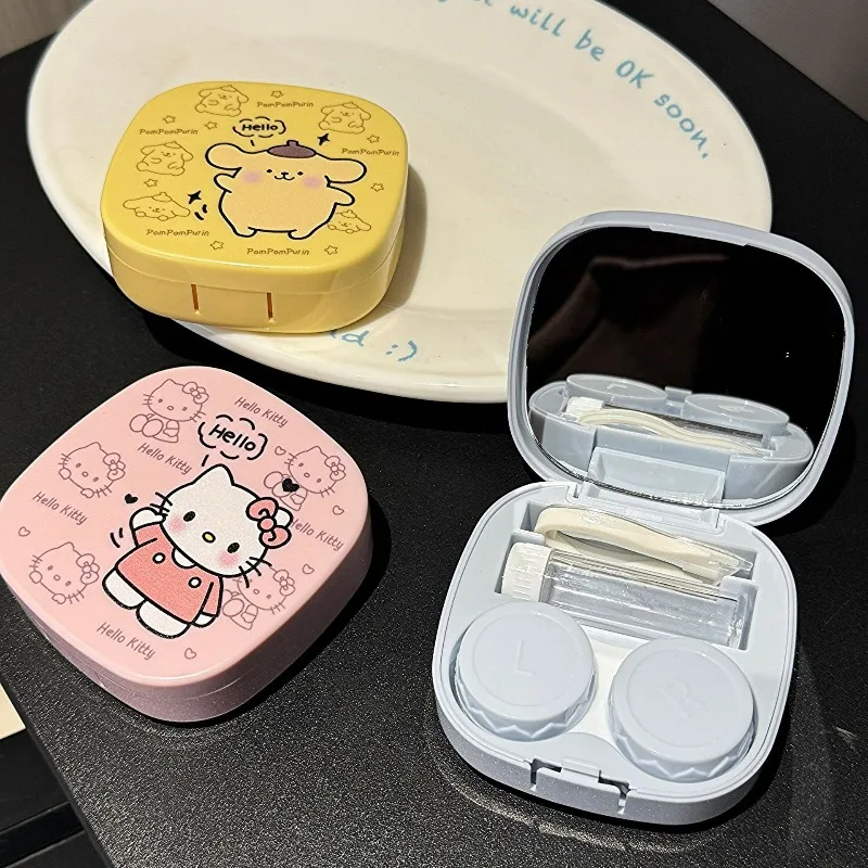 صندوق عدسات لاصقة لطيف على شكل دمية كرتونية، صندوق رفيق للعدسات اللاصقة، صندوق كرتوني محمول مع مرآة #2