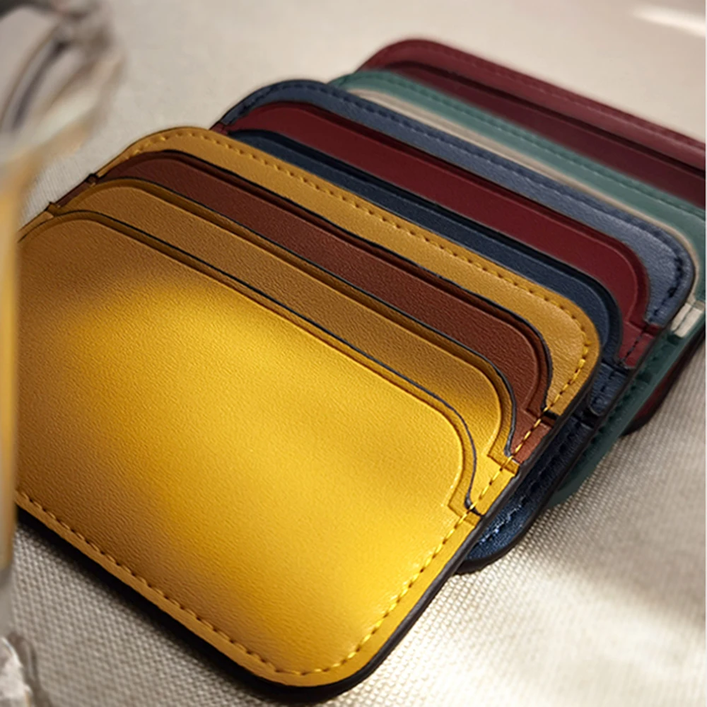 Fashion Luxury Cow Leather Credit Card Holder Colors Custom Letters Slim Men Cardholder Personalize Name Gift Mini Women Wallet