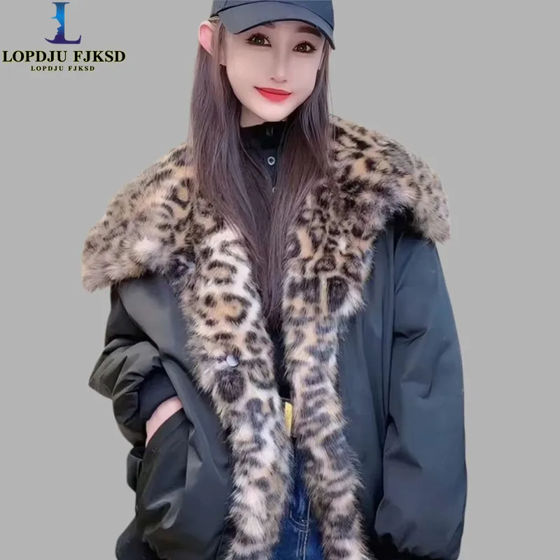 Women Faux Fox Fur Collar Coat Winter Jacket Female Warm Covered Button Parkas Spliced Outwear Fashion Overcoat
