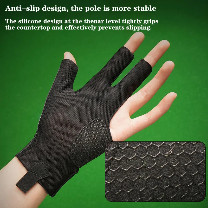 Billiards Glove Left Hand Three Finger Snooker Billiard Glove Non Slip Stickers Elasticity Billiard Training Gloves Accessories