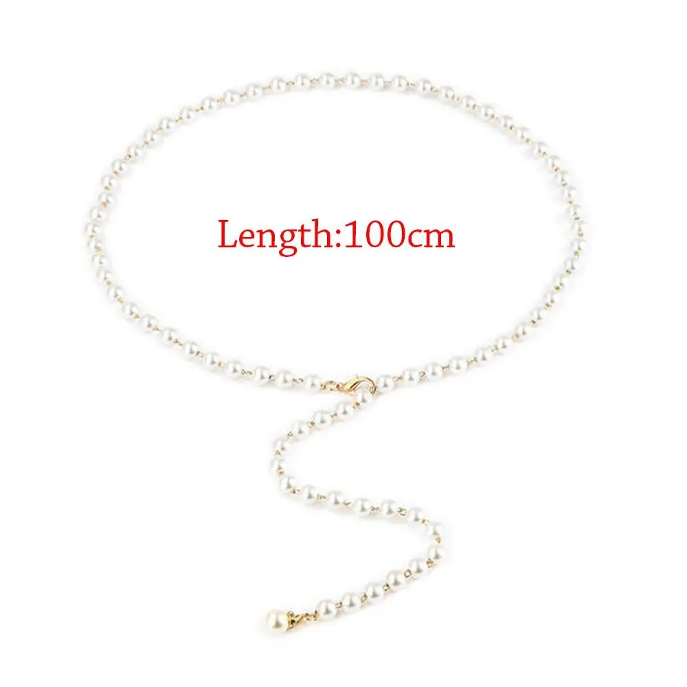 女性用パールペンダントウエストバンド、ホワイトウエストチェーン、オールマッチベルト