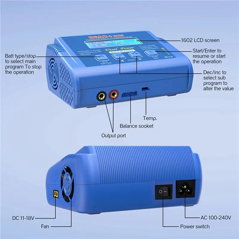 A55T 3X B6AC 80W Lipo Battery RC Balance Smart For 1S-6S Lipo Life Li- 1-15S Nicd Nimh PB Battery EU Plug