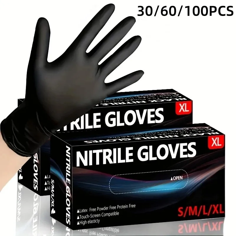 

30/60/100PCS Disposable Black Nitrile Gloves Disposable Nitrile Gloves Home Cleaning Tattoo Hairdressing Nail Art Pet Bath