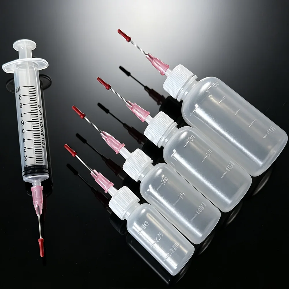 Industrial Dispensing Bottle Set 10ml 20ml 30ml 50ml Plastic Squeeze Glue Bottles with Pink Stainless Steel Needle Tip, Liquid Dispensing Bottles, Includes 10ml Industrial Syringe, Glue Ink Pigment Filling Tool, Repair Oil Container (for Industrial Use Only, Not Medical)