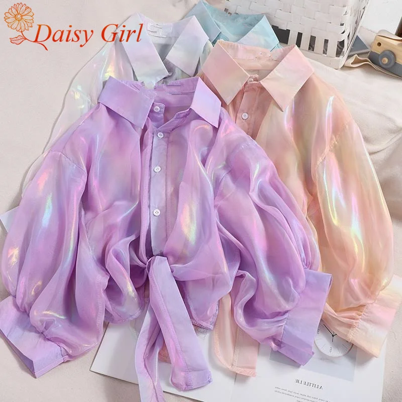 

Summer Fashion Rainbow Shiny Age-Reducing Sweet Girl Sunscreen Versatile Slim And Refreshing Chiffon Cardigan