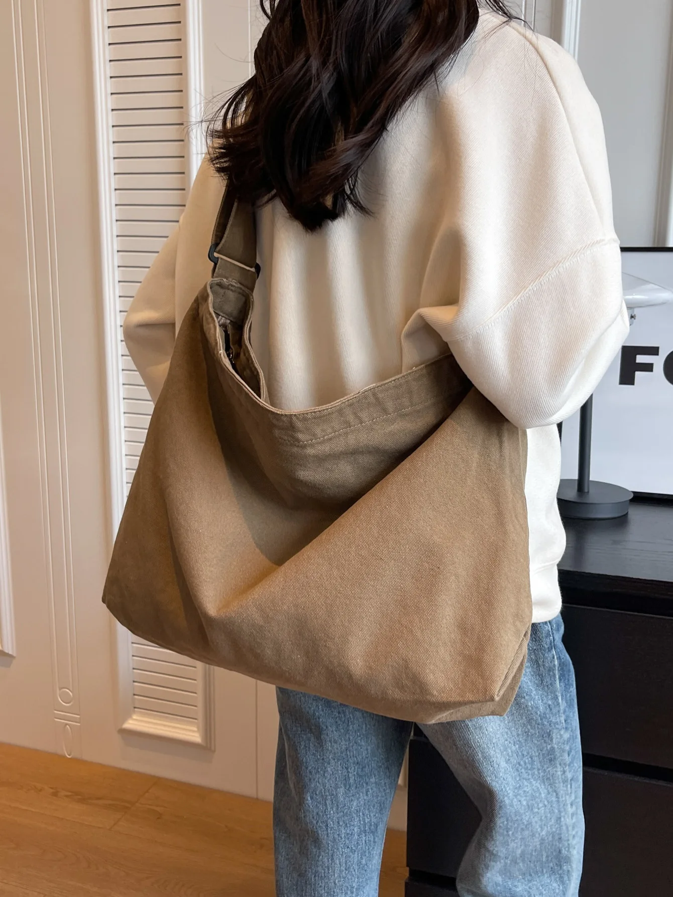 CGCBAG Lage Capacity Canvas Messenger Bag Women Solid Simple Shopper Shoulder Bag 2023 Casual Female Tote Bag Ladies HandBags