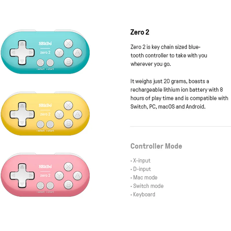 وحدة تحكم صغيرة 8BitDo Zero 2 Bluetooth Gamepad متوافقة مع Nintendo Switch Windows Android macOS