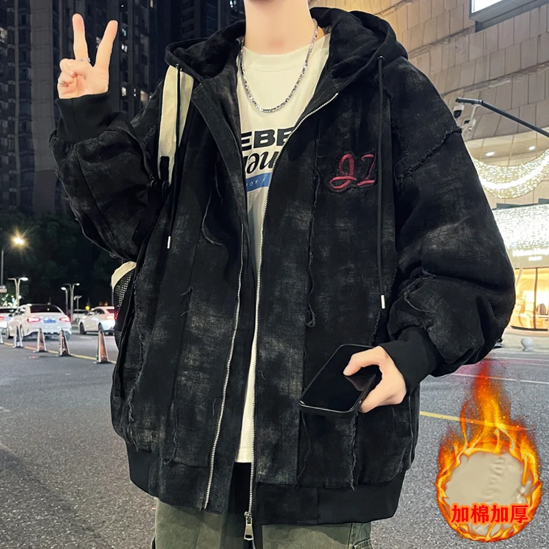 

Fashion Men's Hooded Cotton-Padded Jackets Autumn Winter Youth Thicken Parkas High Street Outwear Windproof Warm Coats Clothing