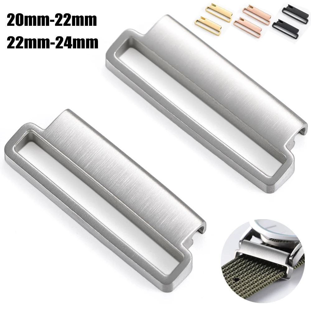 

2 шт., быстроразъемный металлический адаптер из нержавеющей стали, от 20 мм до 22 мм, 22 мм до 24 мм, ремешок для умных часов, нейлоновый ремешок, аксессуары