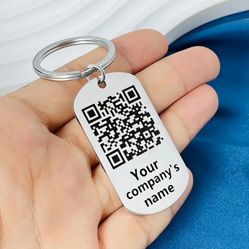 

Custom Men's Company QR Code Engraved Keychain 304L Stainless Steel Pendant Keycahins Customized Logo/Code/Image/Text Keychain