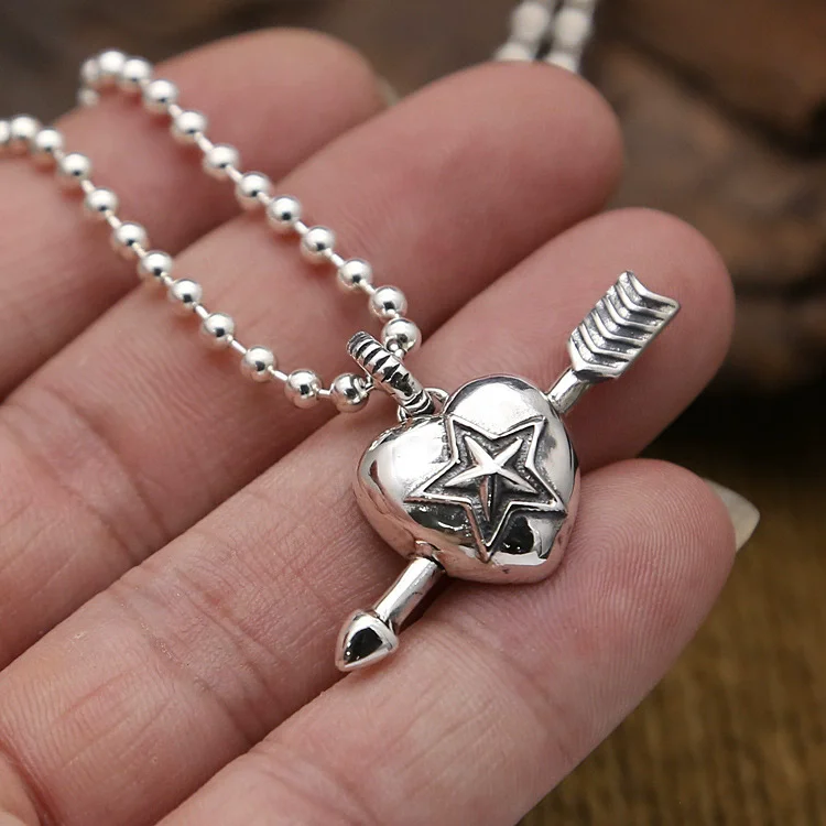

S925 sterling silver jewelry retro personalized couple pentagram heart wearing sword fashion pendant personalized punk jewelry
