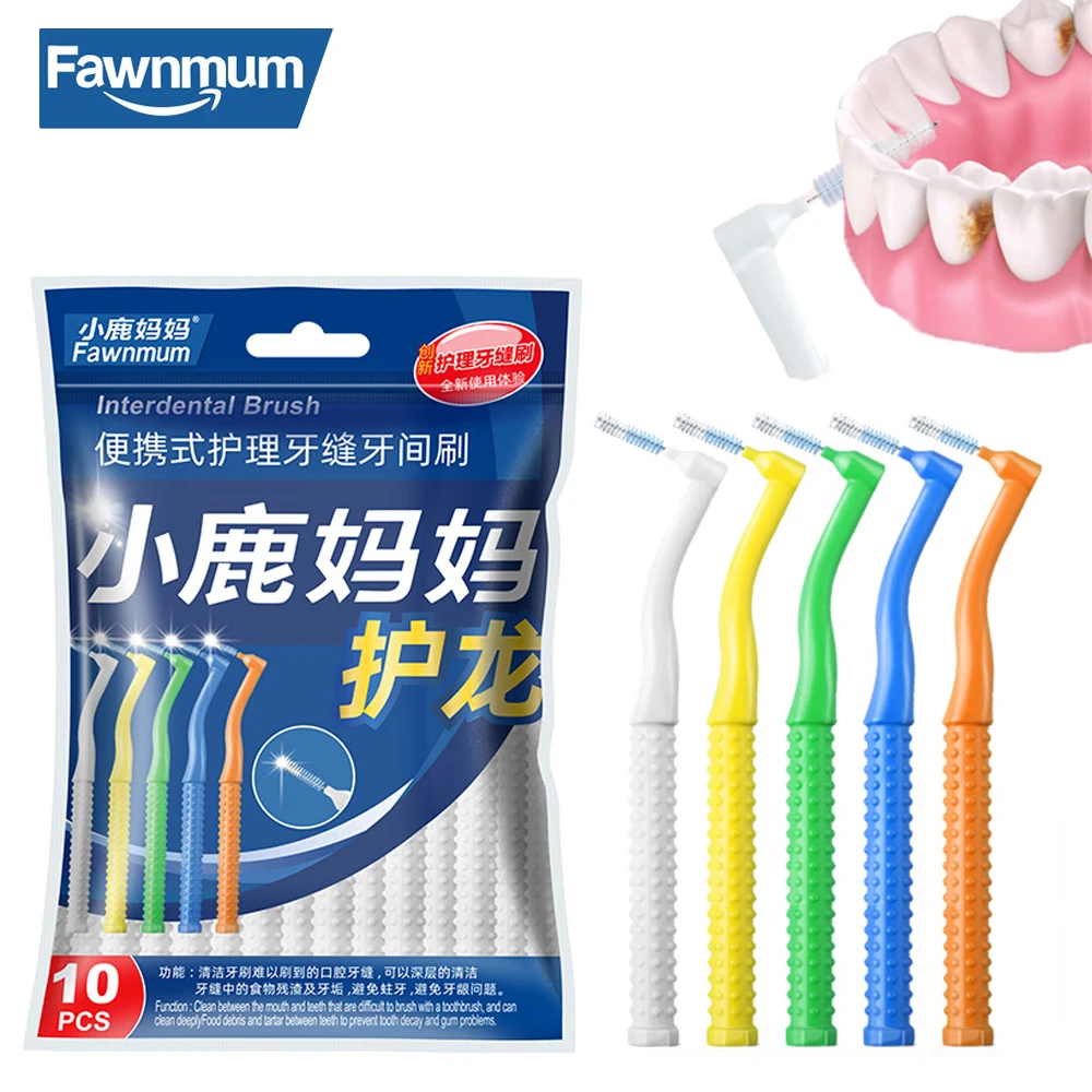 10 PCS Fawnmum L-Shape Interdental Brush Wire Orthodontic Interdental Brush Orthodontic Toothbrush Soft Bristle Oral Care