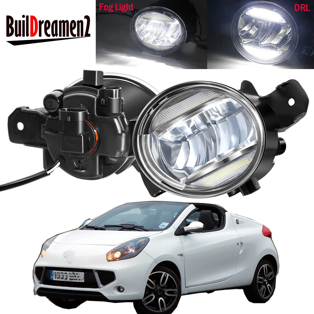 2 X 30W Car Right + Left LED Fog Light Assembly DRL For Renault Wind Convertible 2010-2015 Fog Daytime Running Lamp 8000LM 12V