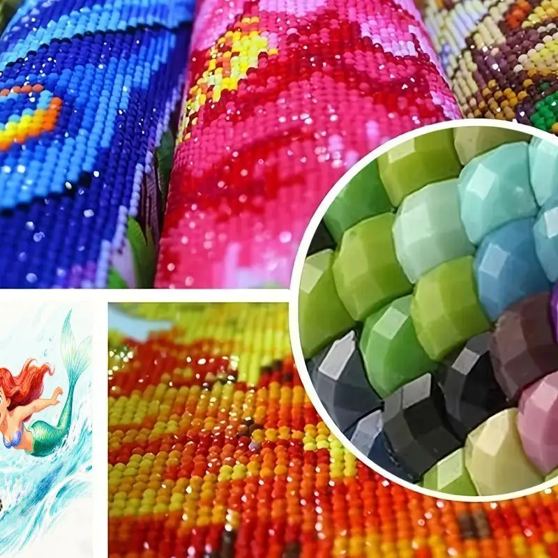 1 peça 5d kit de pintura diamante broca completa para crianças e adultos, com pequena sereia inspirada na disney e tartaruga marinha fofa, faça você mesmo