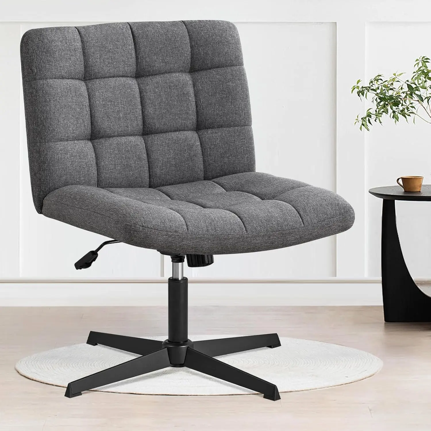 Furniliving Criss Cross Wide Chair, Comfy Legged Desk Chair No Wheels Armless Modern Swivel Chair With Mid Back, Height