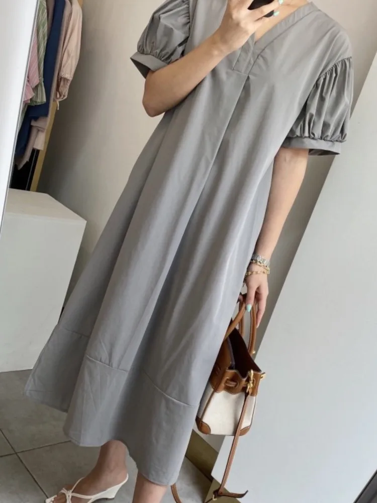 여름 퍼프 슬리브 여성 셔츠 드레스 패션 v 넥 미디 Sundress 빈티지 가운 휴일 보헤미안 드레스 Vestidos