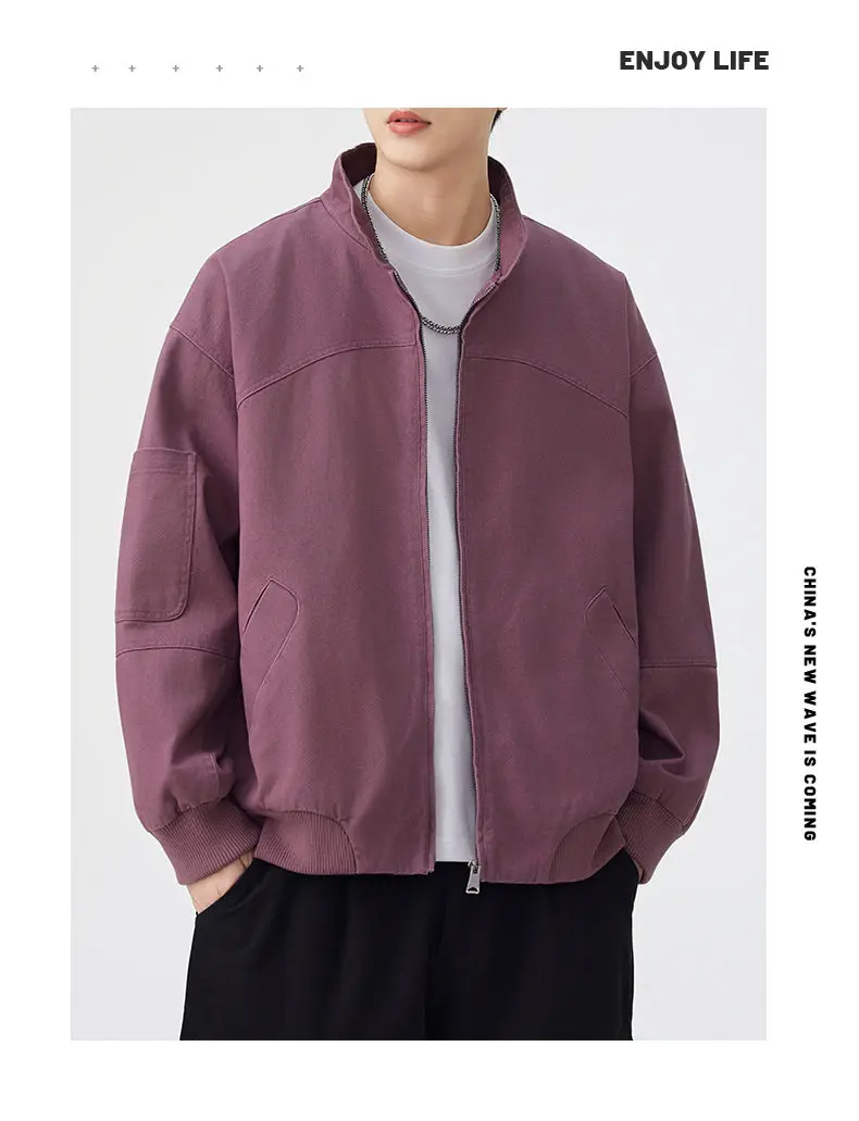 Neue 2026 Frühling Herbst Lässige Herren Baumwolljacke Outdoor Einfarbiger Reißverschluss Stehkragen Mantel Streetwear Winddichte Oberbekleidung – Detail 10