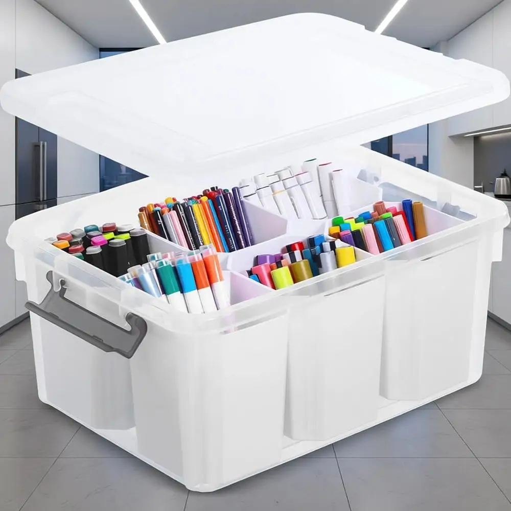 

Stackable Clear Plastic Storage Boxes with Lids for Versatile Organizing of Tools, Crayons, and More