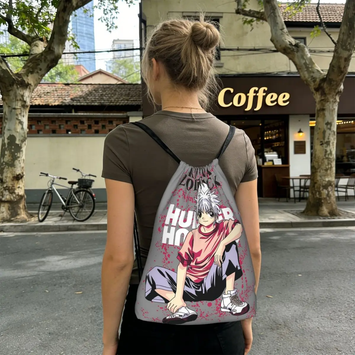 

Killua Zoldyck Anime Hunter X Hunter Backpacks Multi-function Drawstring Bundle Pocket Shoes Bag Book Bags for Travel School