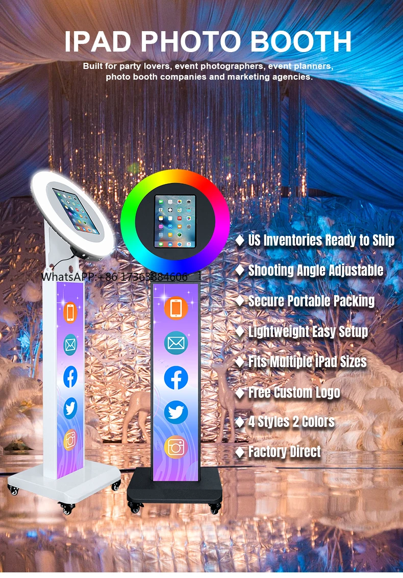 2026 New Popular Portable Vogue Booth Shell Ring Light Party Selfie Kiosk iPad Photo Booth