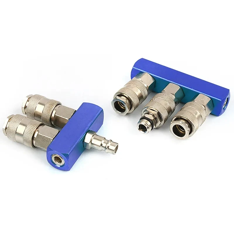 Pneumatic Fitting 4 WAY Manifold Quick Connector European Type Air Compressor Air Hose Hardware Tools 1/4''NPT Quick Couplers