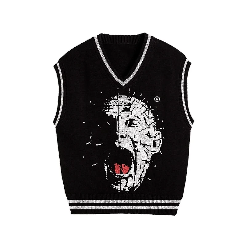 Y2K Multiple Personalized Street Anime Skeleton Abstract Style Printed Knitted Sweaters