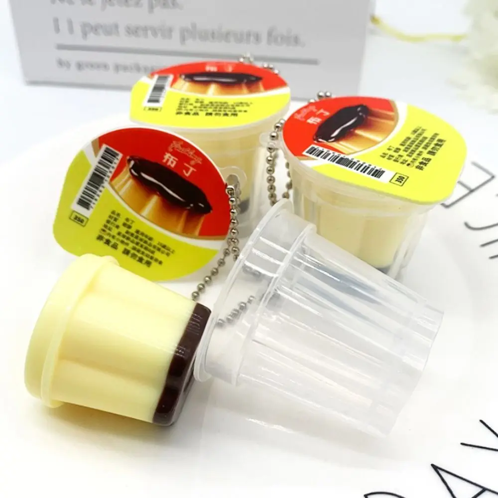 Squeeze Pudding Keychain Food Play Novelty Miniature Pudding Keyring Soft Creative Slow Rebound Pinch Pendant Kids