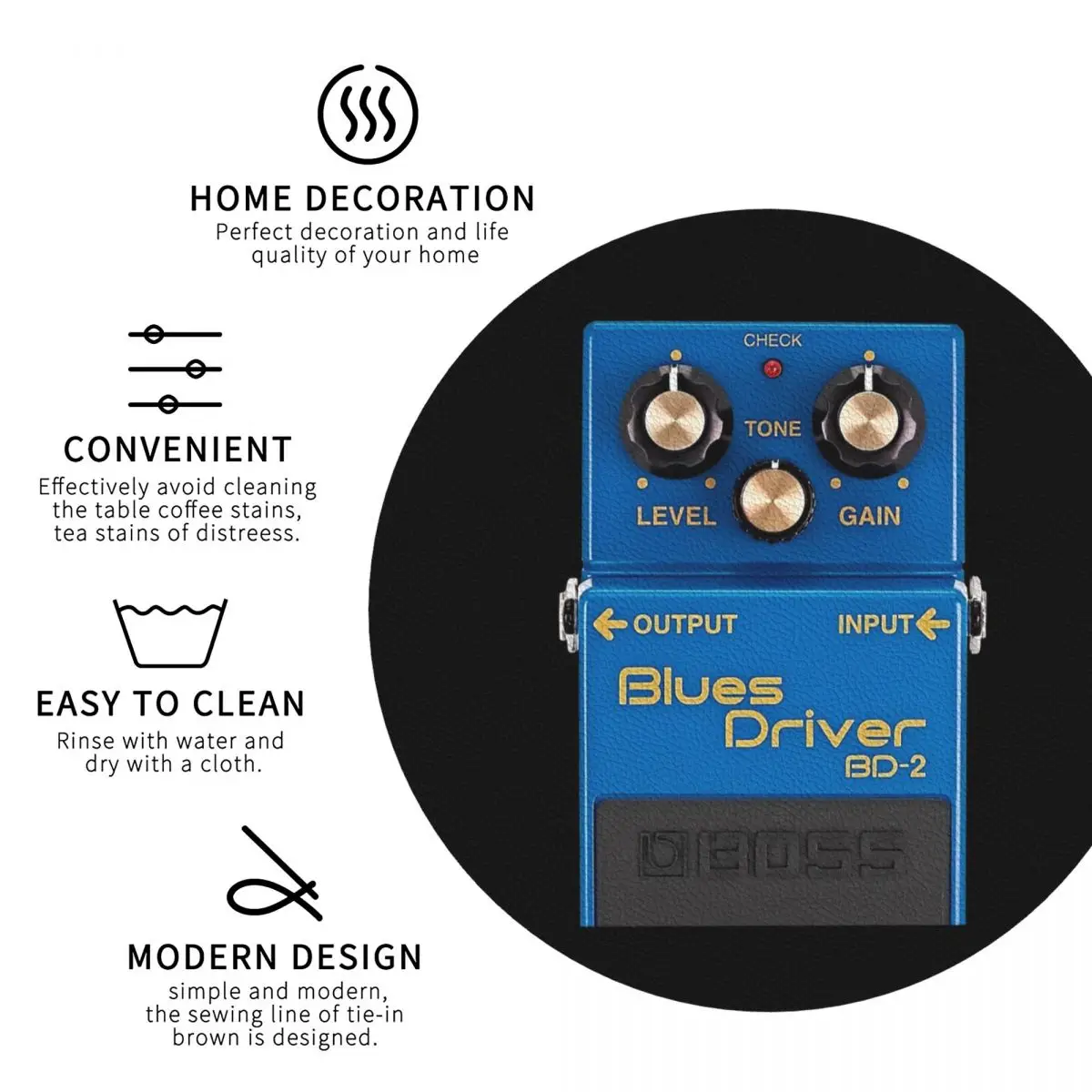 Boss Blues Driver BD-2 Overdrive Bluesbreaker Coasters Kitchen Placemats Insulation Cup Coffee Mats Home Tableware Pads Set of 4