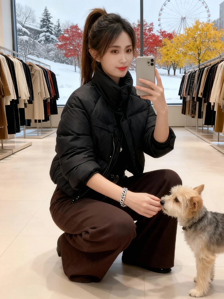 Moda ort para baixo algodão jaet feminino thiened inverno outerwear versátil commute sle coreano solto ajuste fechamento com zíper