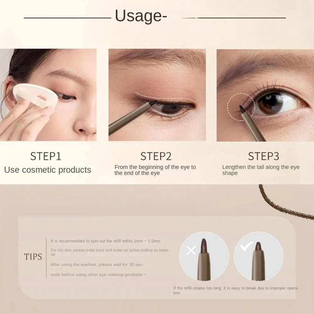 Eyeliner 2in1 di alta qualità Penna per sopracciglia senza sbavature a lunga durata Matita gel baco da seta sdraiata impermeabile marrone nero per principianti