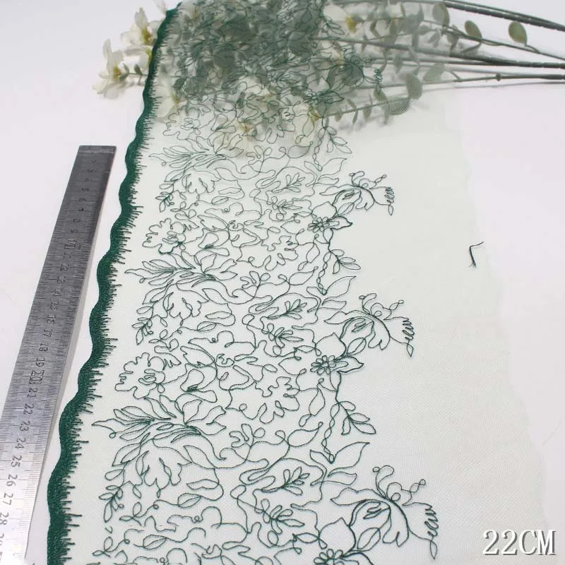 

36Yards Lingerie Accessories Lace High Quality 22CM Nude Net Embroidery Voile Lace Trim Embroidery Designs Black Flower Laces