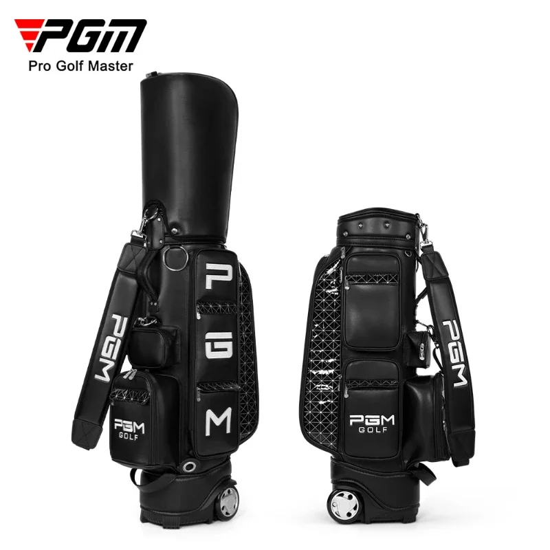 PGM Ladies Wheeled Golf Trolley Bag PU Leather Waterproof Large‑Capacity Golf Travel Bag with Hidden Retractable Pull Rod