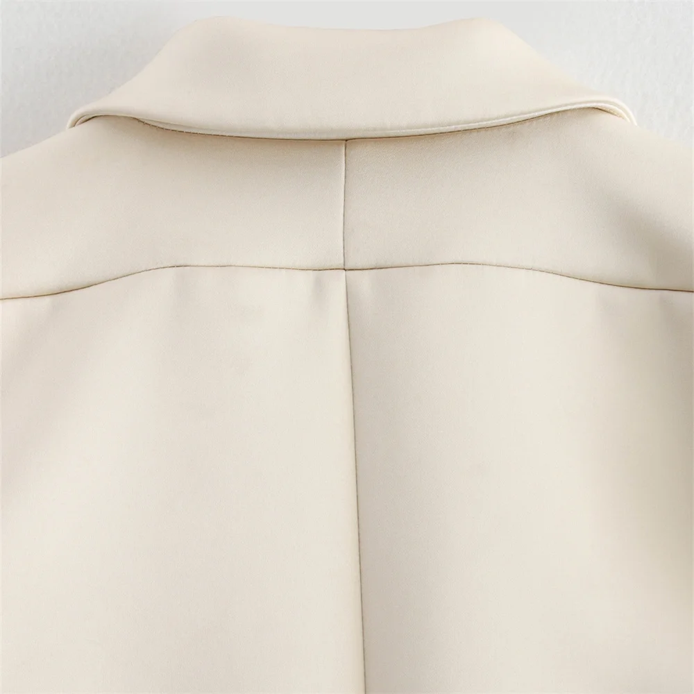 بدلة قصيرة من الحرير ذات لون خالص للخصر لخريف وشتاء، سترة بأكمام طويلة بزر واحد للنساء