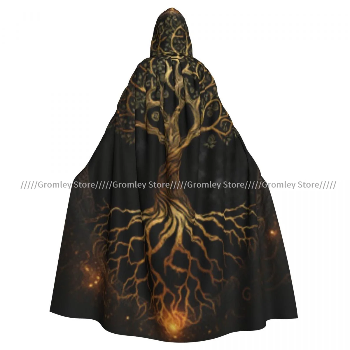 Medieval Halloween Cosplay Cloak Hooded Coat Celtic Tree Of Life Yggdrasil Cape Coat Long Trench Costume Wizard Cloak